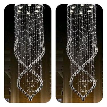 Imagem de Kit 2 Lustres Em Cristais Para Pé Direito Duplo Base De Inox - LUZ DEC