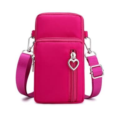 Imagem de EDIWER Bolsa para celular resistente à água bolsa tiracolo de viagem esportiva bolsa de braço carteira mini bolsa de ombro com alça ajustável, Vermelho rosa, Small (7.5"L x 2"W x 4"H)