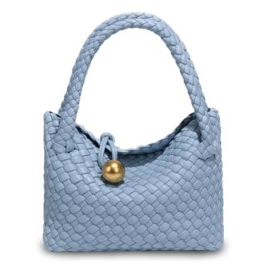 Imagem de KaloKalo Bolsa pequena de tecido de couro vegano, luxuosa, macia, bolsa tiracolo para mulheres, Azul-celeste