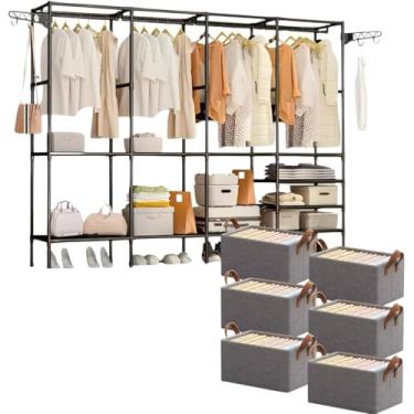Imagem de Arara Cabideiro 4 Colunas com Sapateira 10 Prateleiras + Cesto Organizador Dobrável 25L Guarda-Roupas Aberto Multiuso Resistente Organização Completa para Roupas Sapatos e Acessórios. (4)