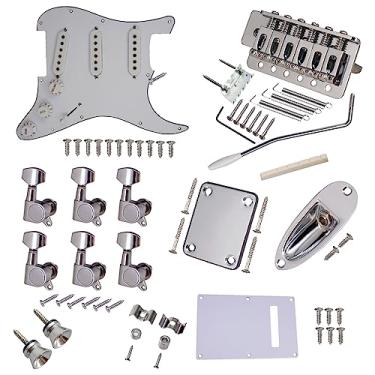 Imagem de Style Guitar Electric Guitar Set Full Diy Acessory Kit Com Pickguard Pré-conectado, Incluindo Pickups de Bridge SSS e Controle de Tons de Volume para Guitarras de 6 Cordas (Prata)