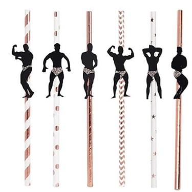 Imagem de Nenluny Pacote com 36 canudos de despedida de solteira, canudos engraçados para despedida de solteira, chá de panela, galinhas, meninas, lembrancinhas de festa noturna, suprimentos de decoração (ouro