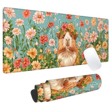Imagem de Tapete de mouse floral para jogos de porquinho-da-índia, tapete de mesa de escritório, base de borracha antiderrapante, mouse pad estético legal para computador, laptop, teclado, escola, casa, mesa