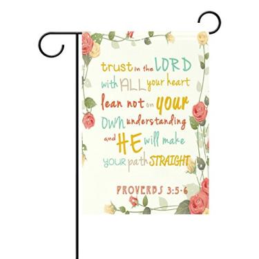 Imagem de ALAZA Versos bíblicos dupla face rosa amor verdade lorde poliéster bandeira de jardim 12 x 18 polegadas para decoração de vaso de flores ao ar livre casa jardim