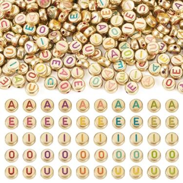 Imagem de Elcrelive 500 peças contas douradas 7 mm alfabeto acrílico contas soltas esmaltadas letras vogais AEIOU pingentes espaçadores soltos 7 mm para pulseira da amizade colar joias de verão