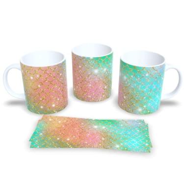 Imagem de Caneca Branca de Porcelana Personalizada Escamas de Sereia (Mod.19)