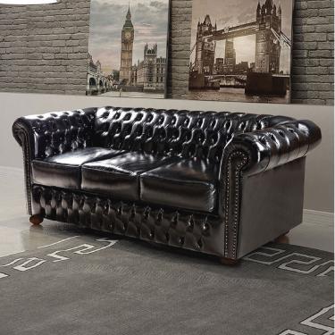 Imagem de Sofá lugares Chesterfild - Vicctorio - Preto - Courino 230 cm