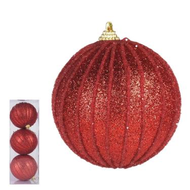 Imagem de Bola decorada natal C/3 und pvc (vermelho) 10cm (florarte) Vol. 19,22