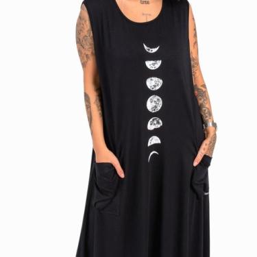 Imagem de Vestido Regata Estampa Fases Lua Longo Bolsos Feminino - Deliriyou, M,