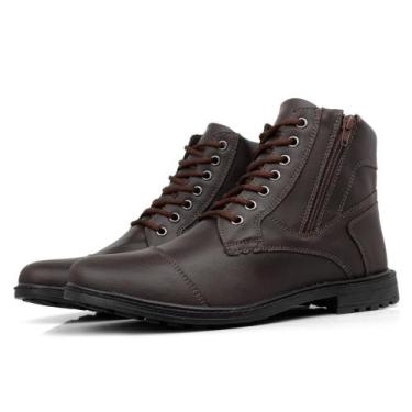 Imagem de Bota coturno masculino casual cano curto com cadarço e zíper lateral c