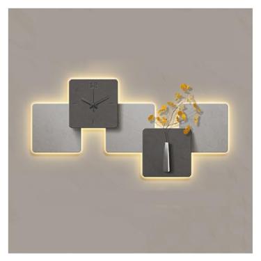 Imagem de Pintura decorativa com relógio Grande decoração de luz de parede com relógio e controle remoto para sala de estar, lâmpada de parede quadrada moderna 3D, relógios de parede quadrados silenciosos e ant