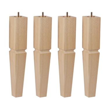 Imagem de Conjunto de 4 pernas de móveis de madeira quadrada - Pés de substituição de madeira para sofá, cama, banco, cômoda, peças de madeira de borracha para mesa, sofá, cadeiras de pernas de madeira