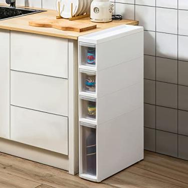 Imagem de Armário de banheiro pequeno de 16 cm (L) com gavetas de armazenamento de plástico estreitas, armazenamento de papel higiênico, armário de armazenamento de papel higiênico branco de 4 camadas para
