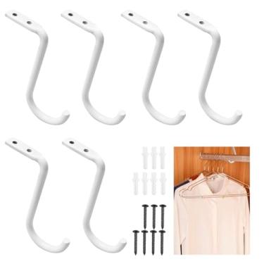 Imagem de 6 peças de suporte central para varão de armário resistente de 2,5 cm com 14 parafusos de metal para montagem na parede, cabide de armazenamento de roupas, suportes de prateleira para armário de