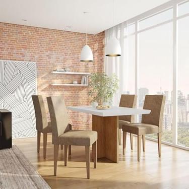 Imagem de Conjunto de Mesa de Jantar Munique I com Tampo de Vidro Off White e 4 Cadeiras Grécia Suede Chocolate