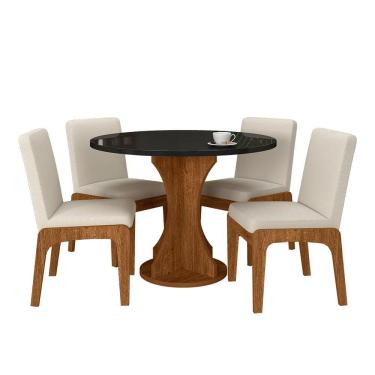 Imagem de Mesa Redonda Com Vidro Michigan 4 Cadeiras Fre/pto/bouclé Off - Ma