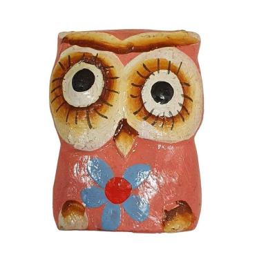 Imagem de Imã Coruja De Madeira Balsa Rosa 5Cm