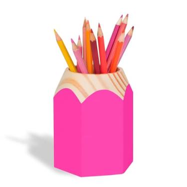 Imagem de Porta Caneta, Porta Lápis, Suporte de Caneta para mesa, Organizador de mesa, Organizador Multiuso Lápis, Madeira, Rosa - GEGUTON