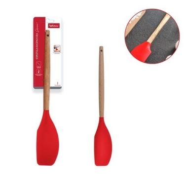 Imagem de Espátula De Silicone Pão Duro Cabo de Madeira 31cm Vermelha - Wellmix