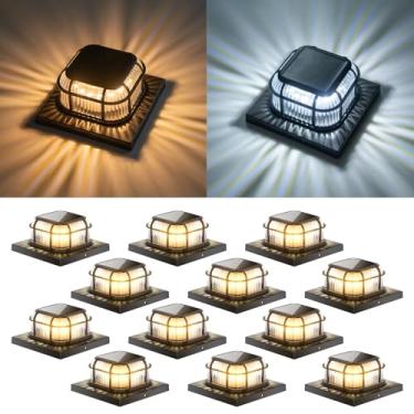 Imagem de TopVelo Poste de luz solar 12 pacotes, tampas de poste de deck solar com 2 modos de luz, luzes brilhantes de 16 LEDs decoram deck, pátio, varanda, cerca, serve para postes de vinil/madeira 10 x 15 x