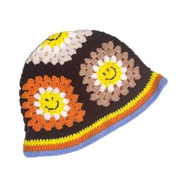Imagem de Chapéu Balde de Crochê Multicolorido Feminino - Estilo Y2K com Flores 