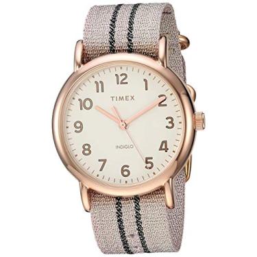 Imagem de Timex Relógio feminino Weekender 38 mm, Blush metálico/listrado grafite