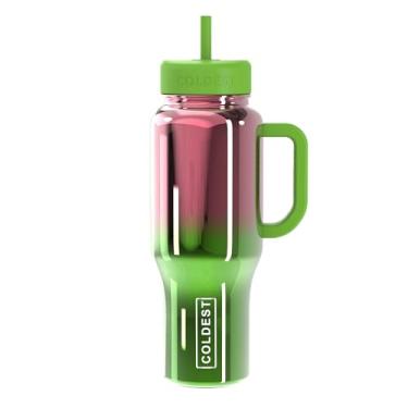 Imagem de Copo Coldest com alça e canudo - Copo 100% à prova de derramamento com canudo (3 tampas) - Copos isolados de aço inoxidável à prova de vazamento para mulheres e homens - Adequado para porta-copos