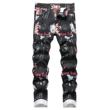 Imagem de Calça jeans Baylvn masculina casual floral Butterfly NY 872 preta