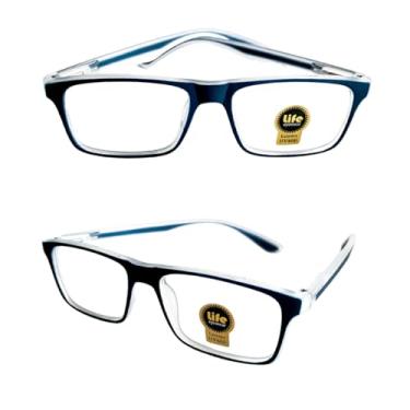Imagem de Armação Óculos Grau Azul Transparente Justin Emborrachado Vermelho Para Leitura (+1.75)