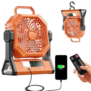 Imagem de VVU&CCO Ventilador de mesa portátil para acampamento com lanterna de LED, bateria recarregável de 10.000 mAh, tempo de execução de 30H, carregamento rápido USB-C, fluxo de ar forte de 3 velocidades