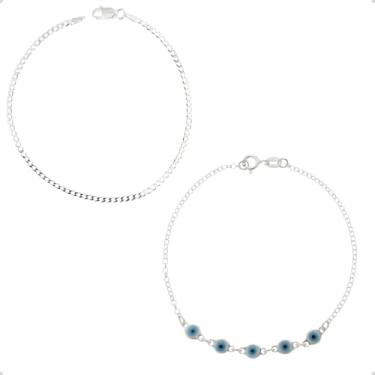 Imagem de Conjunto Pulseira Para Casal Grumet e Olho Grego em Prata Hipoalergênica