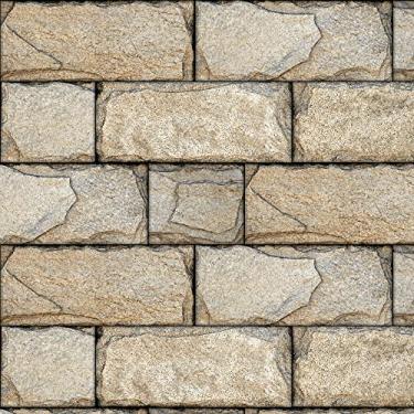 Imagem de Papel De Parede 10m Adesivo Lavável Tijolos De Pedra Bege