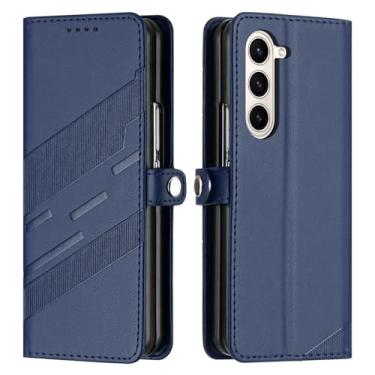 Imagem de HAO RIYLN Capa flip para Samsung Galaxy Z Fold6, capa de telefone com fecho magnético com compartimentos para cartões, capa de couro à prova de choque, azul, Z DOBRAD6