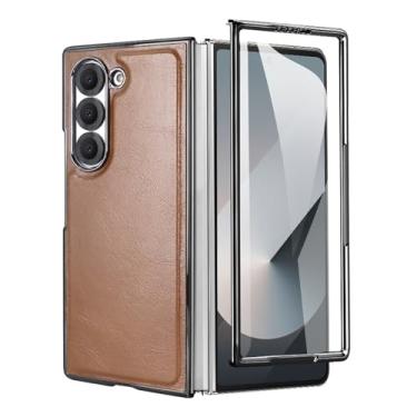 Imagem de HAO RIYLN Capa de couro para Samsung Galaxy Z Fold6, capa de telefone magnética vintage, proteção completa à prova de choque, capa ultrafina, marrom, Z DOBRAD6