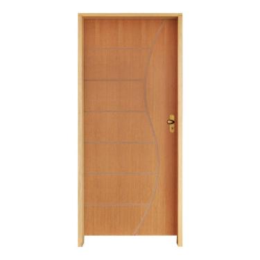 Imagem de Kit Porta De Madeira 210X82Cm Batente 14Cm Fechadura Taco De Golf Externa 12 Imbuia