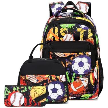 Imagem de LEDAOU Mochila Para Meninas Adolescentes, Mochilas Escolares, Conjunto De Infantis Com Lancheira E Estojo (Rúgbi Futebol)