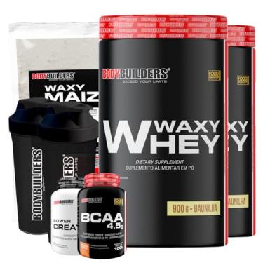 Imagem de Kit 2x Waxy Whey 900g + Waxy Maize 800g + Power Creatina 100g + BCAA 4,5 100g + 2x Coqueteleira - Bodybuilders Sabor Baunilha