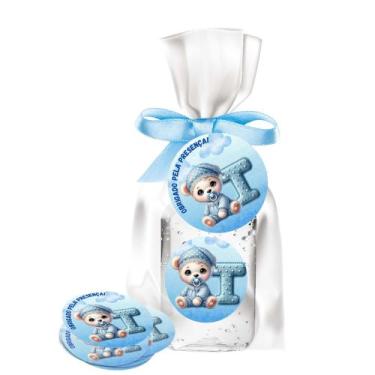 Imagem de kit 25 Lembrancinhas Alcool Gel Ursinho Azul Maternidade e Chá De Bebê