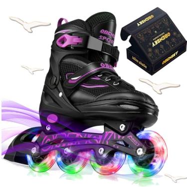 Imagem de OBENSKY Patins em linha ajustáveis para meninos e meninas de 4 a 12 anos, lâminas de patins para crianças com rodas totalmente iluminadas, patins iluminadores divertidos para jovens iniciantes e