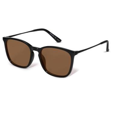 Imagem de VANLINKER Óculos de sol vintage quadrado polarizado masculino feminino clássico moderno retangular armação de metal óculos de sol VL9771, Lente marrom polarizada C10/armação preta, Medium