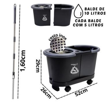 Imagem de Esfregão Giratório 360º Perfect Pro com Balde Inox e Duplo Compartimen