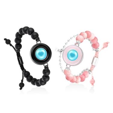 Imagem de TOTWOO Pulseiras de toque de longa distância para casais, iluminação inteligente e vibração para casais amorosos, pulseira de pedra de cura | Presentes de relacionamento de longa distância para