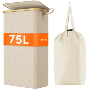 Imagem de Cesto de roupa suja Lifewit 75L com tampa e bolsa removível bege