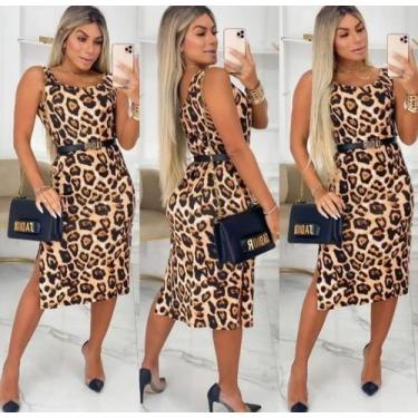 Imagem de Vestido midi regata onça - filo modas, Onça, Marrom, G