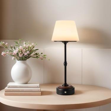Imagem de HANASS Luminária De Mesa Led Sem Fio Hanass, Preta Com Base Madeira Maciça, Bateria Recarregável Integrada Para Pátio, Brilho Regulável Em 3 Níveis, Cabeceira Mt2315
