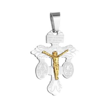 Imagem de COTTVOTT Colar com pingente de cruz de ameaça tripla com medalha de São Bento e Mira Maria com pingente de cruz, pingente de cruz católica feminina e masculina, Medium, liga metálica, Sem Pedra