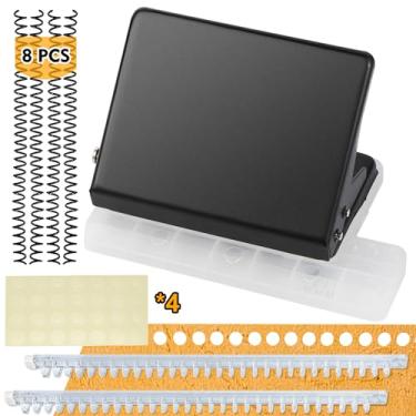 Imagem de Máquina de encadernação de 10 furos para planejadores, mini ferramenta de encadernação em espiral para papel A4, A5, B5, inclui 8 bobinas espirais, 2 fichários semiautomáticos e 4 folhas de reforço de