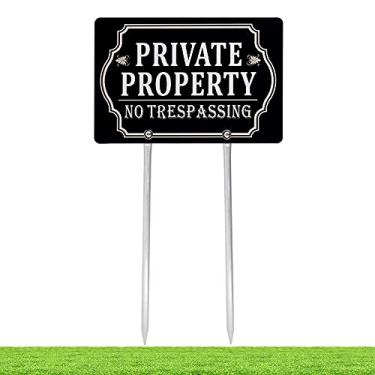 Imagem de Kichwit - Placa de propriedade privada de dois lados, alumínio, toda a estrutura de metal, a placa mede 30 x 20 cm, estacas de metal de 35 cm incluídas