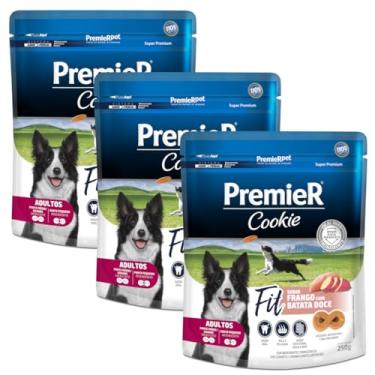 Imagem de Kit 3 Biscoitos Premier Cookie para Cães Adultos Fit Sabor Frango com Batata Doce 3 x 250G