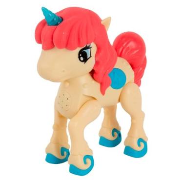 Imagem de Unicórnio Interativo com Luz e Som, 17 cm, Bege e Laranja, Movimenta as Patas, Requer 2 Pilhas AAA